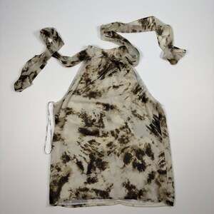 Calvin Klein Abstract Earth Tone Print Sleeveless Halter Neck Blouse with Tie